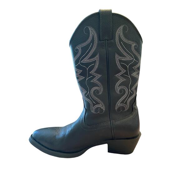 Justin Boots Western Buck Pull-On Cowboy Boots Round Toe Black Leather Mens 9.5 - Picture 12 of 13